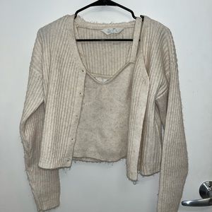 Fuzzy beige 2 piece set. Cardigan & matching tank. Size XS